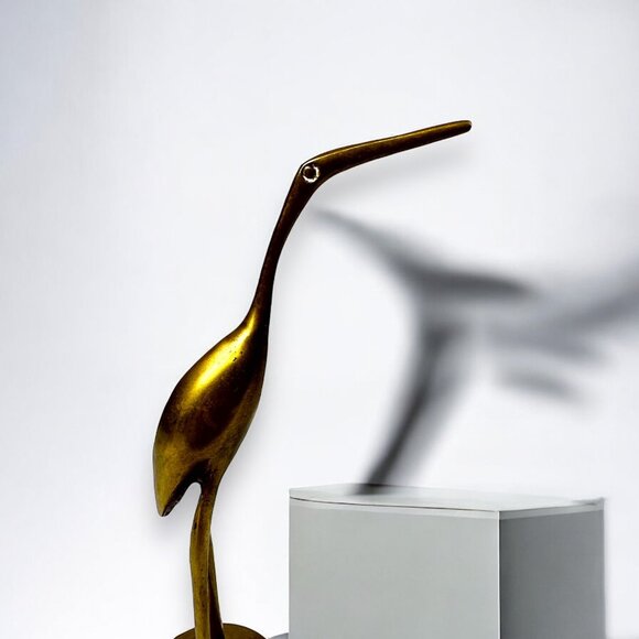 Vintage Brass Crane Bird Figurine 7.5" Tall Made In Korea Mid-Century Modern - Picture 8 of 8